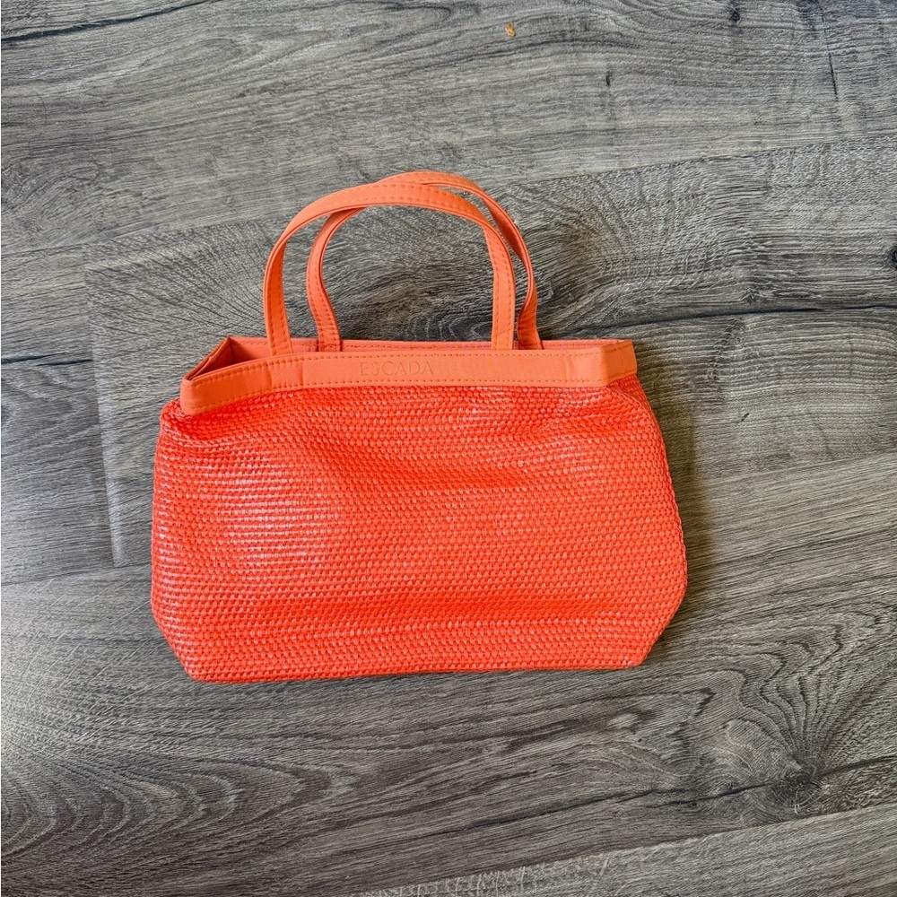 Escada Bright Coral Woven Tote Bag